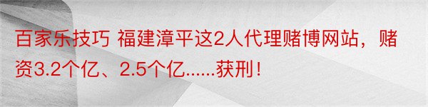 百家乐技巧 福建漳平这2人代理赌博网站，赌资3.2个亿、2.5个亿......获刑！