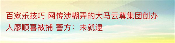 百家乐技巧 网传涉糊弄的大马云尊集团创办人廖顺喜被捕 警方：未就逮