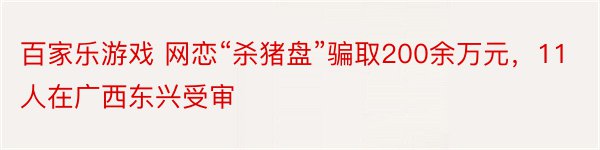 百家乐游戏 网恋“杀猪盘”骗取200余万元，11人在广西东兴受审