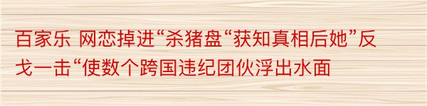 百家乐 网恋掉进“杀猪盘“获知真相后她”反戈一击“使数个跨国违纪团伙浮出水面