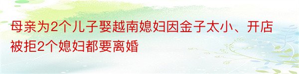 母亲为2个儿子娶越南媳妇因金子太小、开店被拒2个媳妇都要离婚